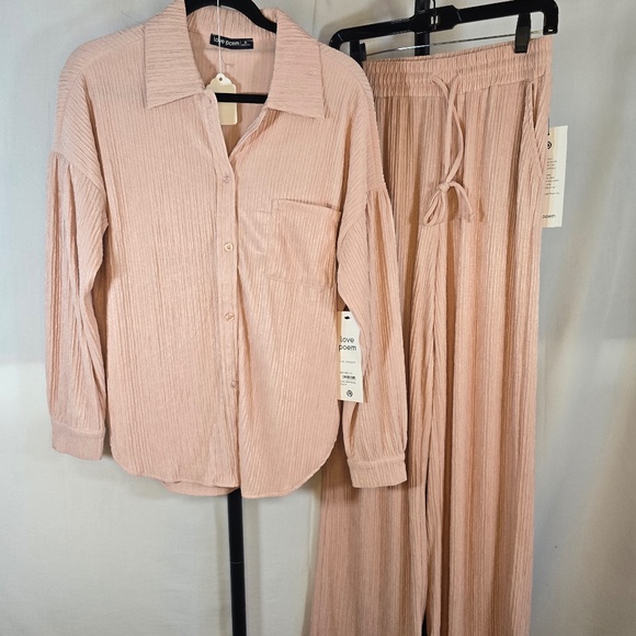Love Poem Pants - Pink Pearl Long sleeve button down Pantsuit